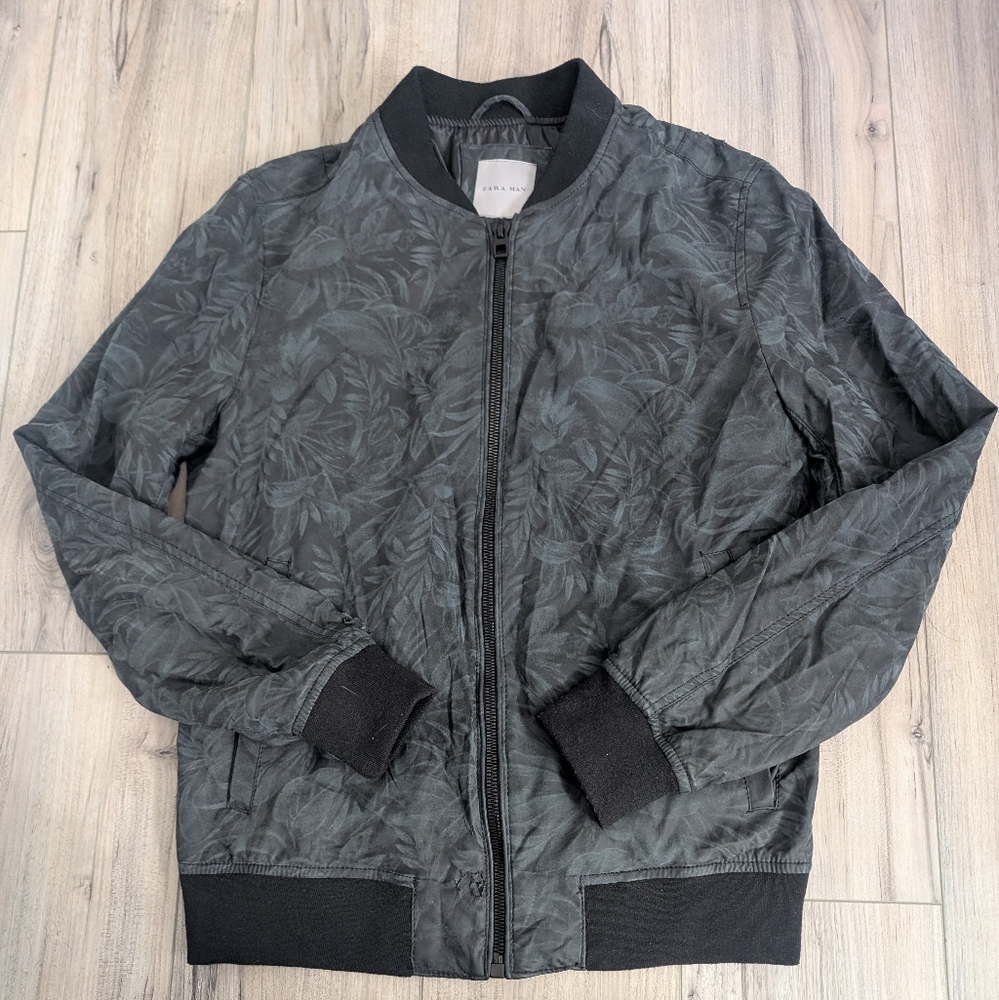 Zara Men's Black Patterned Bomber Jacket Damaged Sz Large